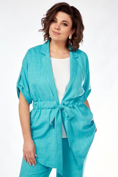 Костюм из вискозы с жакетом топом и брюками летний стиль VI ORO VR-1127 бирюза - фото 2