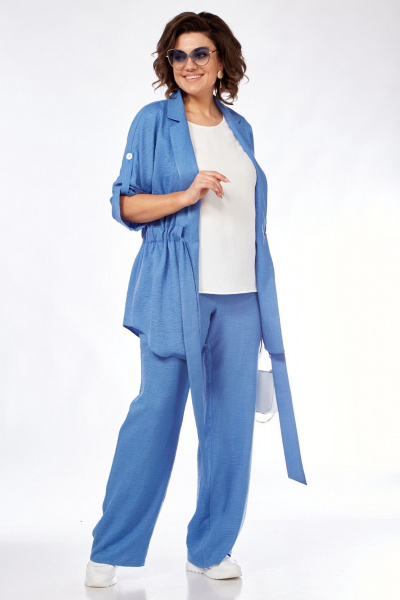 Костюм из вискозы с жакетом топом и брюками летний стиль VI ORO VR-1127 деним - фото 8