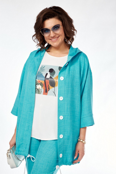 Костюм 3-ка из вискозы на каждый день летний VI ORO VR-1128 бирюза - фото 11