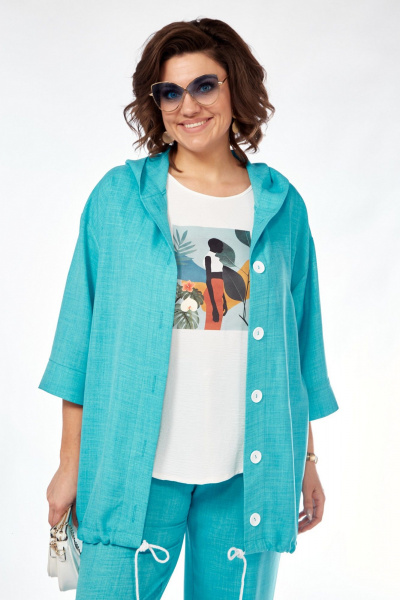 Костюм 3-ка из вискозы на каждый день летний VI ORO VR-1128 бирюза - фото 10