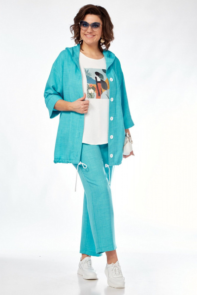 Костюм 3-ка из вискозы на каждый день летний VI ORO VR-1128 бирюза - фото 8