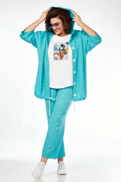 Костюм 3-ка из вискозы на каждый день летний VI ORO VR-1128 бирюза - фото 5