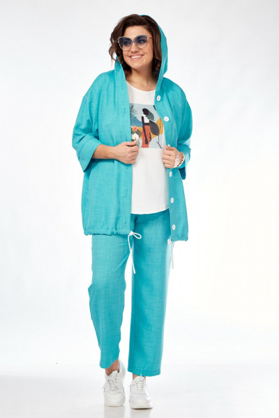 Костюм 3-ка из вискозы на каждый день летний VI ORO VR-1128 бирюза - фото 4