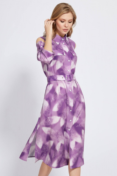 Платье-рубашка с открытыми плечами из вискозы Bazalini 4902 сирень - фото 2