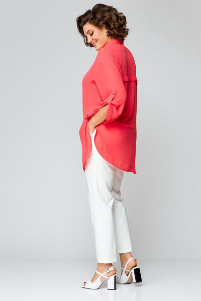 Блуза в стиле на каждый день с асимметричным низом и принтом ANASTASIA MAK 1131 коралл - фото 8