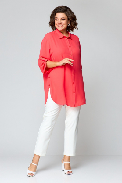 Блуза в стиле на каждый день с асимметричным низом и принтом ANASTASIA MAK 1131 коралл - фото 5