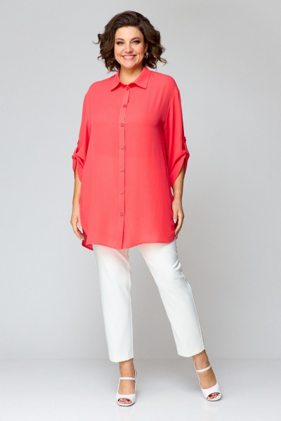 Блуза в стиле на каждый день с асимметричным низом и принтом ANASTASIA MAK 1131 коралл - фото 4