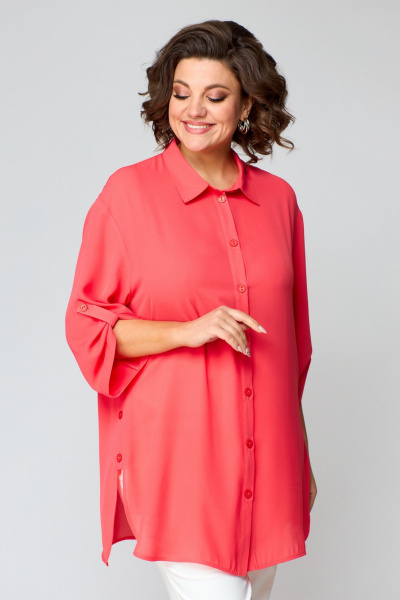Блуза в стиле на каждый день с асимметричным низом и принтом ANASTASIA MAK 1131 коралл - фото 1