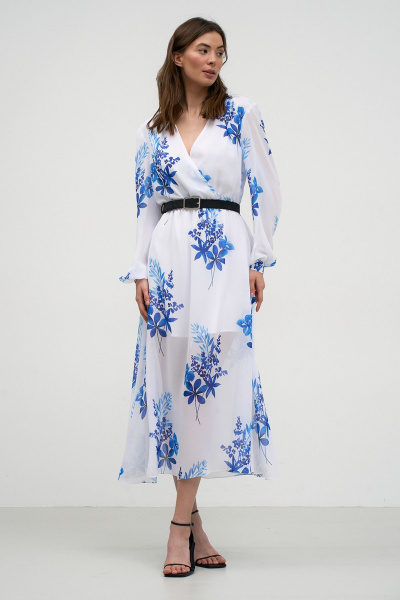 Белое шифоновое платье на запах с мягкими складками Art Ribbon M1032P - фото 2