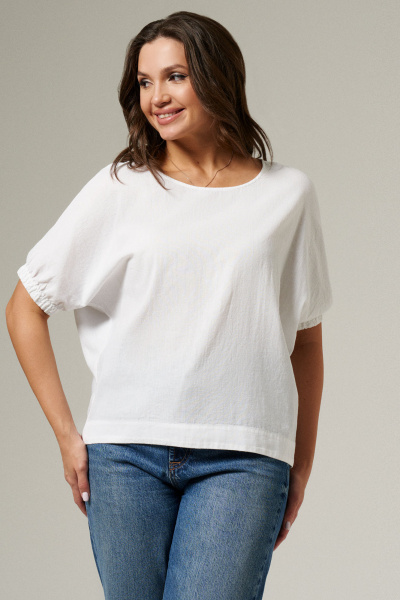 Белая хлопковая блуза с коротким рукавом и вышивкой Панда 149540w белый - фото 1