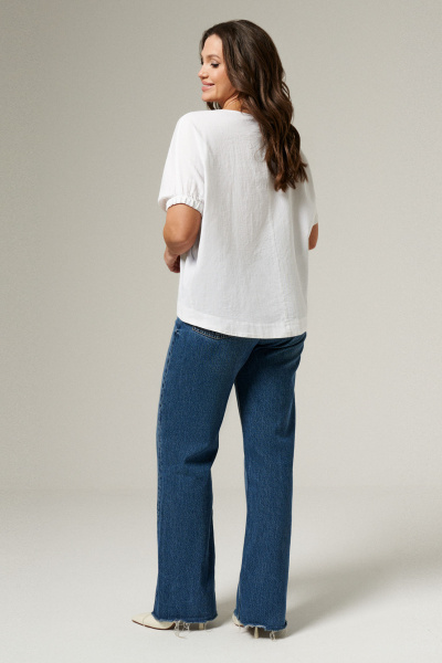 Белая хлопковая блуза с коротким рукавом и вышивкой Панда 149540w белый - фото 3