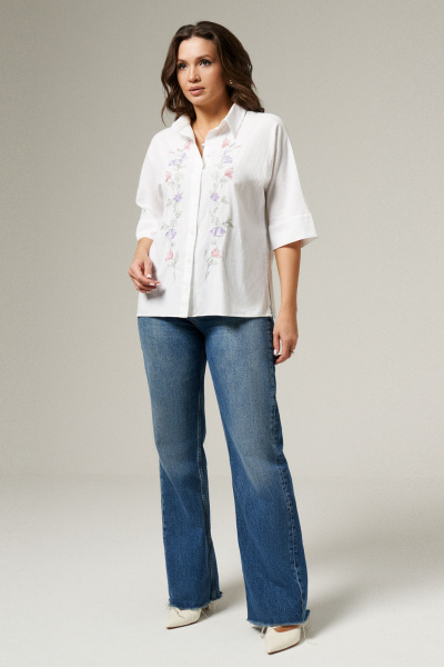 Блуза из хлопка с воротником-стойкой и разрезами Панда 177647w белый - фото 1