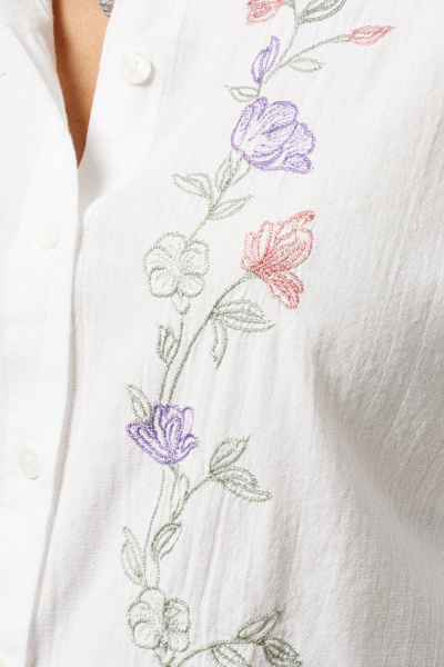 Блуза из хлопка с воротником-стойкой и разрезами Панда 177647w белый - фото 3