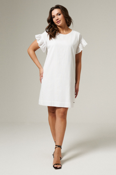 Платье из хлопка с короткими рукавами и нижним слоем из вискозы Панда 182190w белый - фото 1