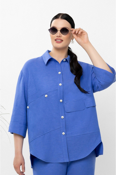 Костюм из льна и текстиля рубашка и широкие брюки на лето Lissana 4899 оттенок_синего - фото 6