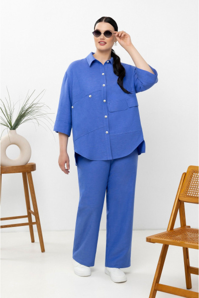 Костюм из льна и текстиля рубашка и широкие брюки на лето Lissana 4899 оттенок_синего - фото 5