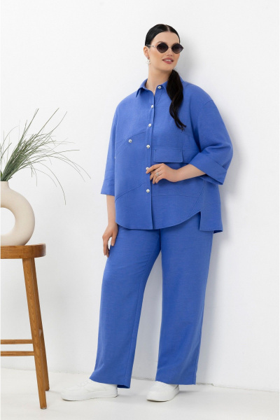 Костюм из льна и текстиля рубашка и широкие брюки на лето Lissana 4899 оттенок_синего - фото 3