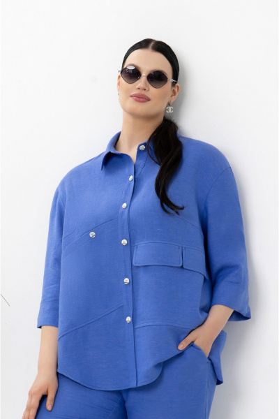 Костюм из льна и текстиля рубашка и широкие брюки на лето Lissana 4899 оттенок_синего - фото 2