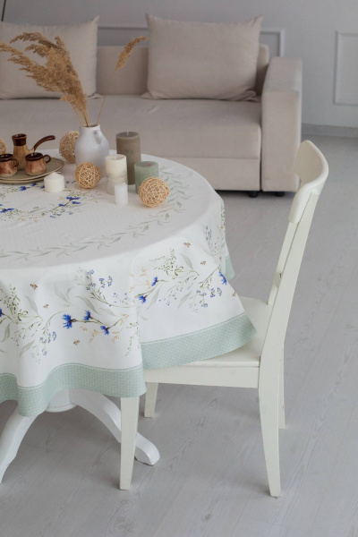 Круглая скатерть из хлопка с васильковым узором и пропиткой Listelle 514001 - фото 7