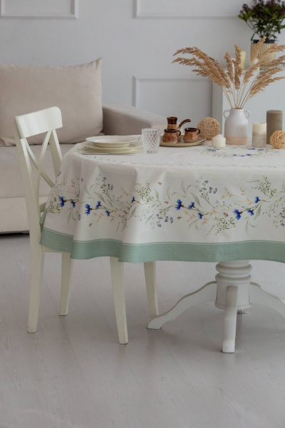 Овальная скатерть из хлопка с васильковым рисунком и защитной пропиткой Listelle 514002 - фото 8