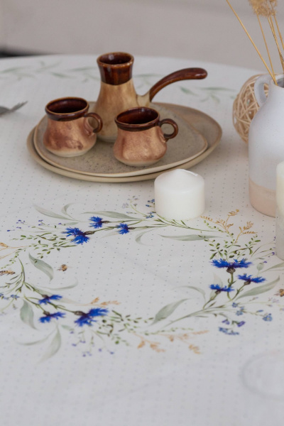 Круглая скатерть с васильковым рисунком и защитной пропиткой Listelle 514009 - фото 10