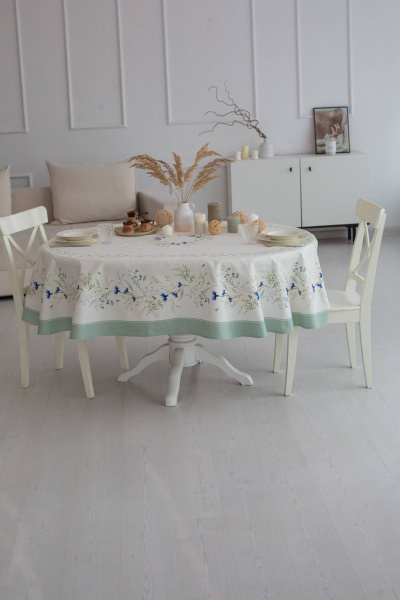 Круглая скатерть с васильковым рисунком и защитной пропиткой Listelle 514009 - фото 7