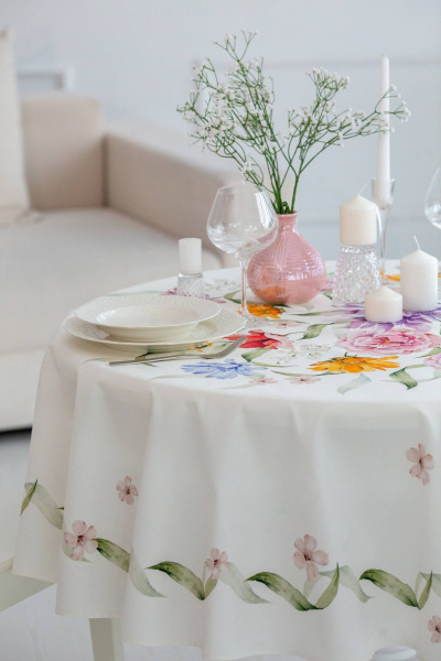 Круглая скатерть с ярким цветочным принтом и каймой из листьев Listelle 514601 - фото 6
