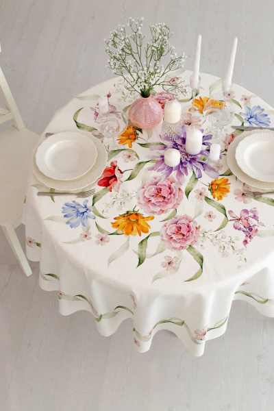 Круглая скатерть с ярким цветочным принтом и каймой из листьев Listelle 514601 - фото 3