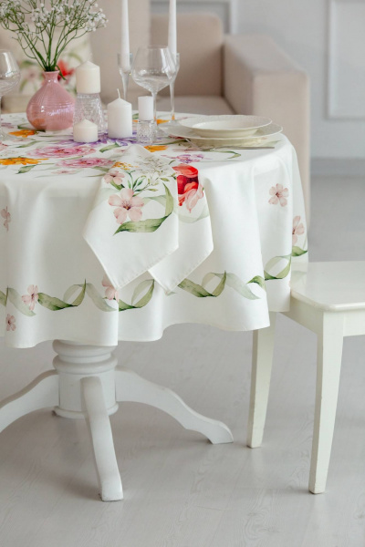 Круглая скатерть с ярким цветочным принтом и каймой из листьев Listelle 514601 - фото 2