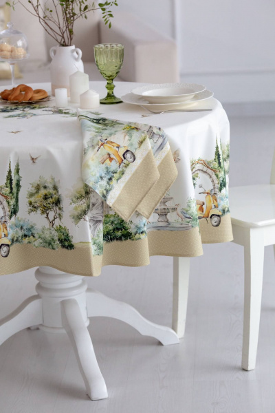 Круглая скатерть с итальянским пейзажем и пропиткой для стола Listelle 514702 - фото 5
