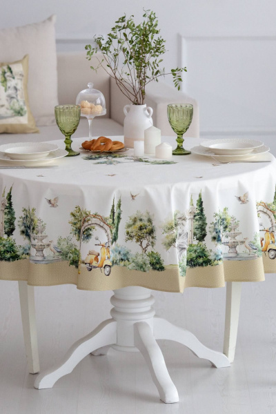 Круглая скатерть с итальянским пейзажем и пропиткой для стола Listelle 514702 - фото 2