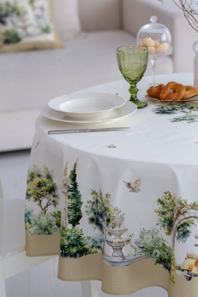 Круглая скатерть с итальянским пейзажем и пропиткой для стола Listelle 514702 - фото 1