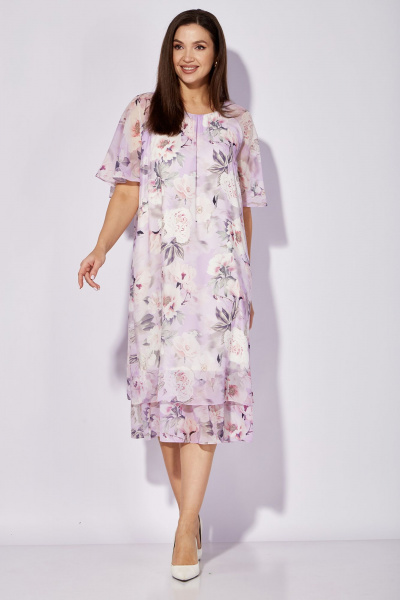 Платье трапециевидное из трикотажа и шифона TAiER 1212 цветы - фото 2