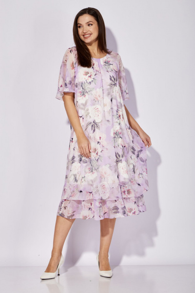 Платье трапециевидное из трикотажа и шифона TAiER 1212 цветы - фото 3