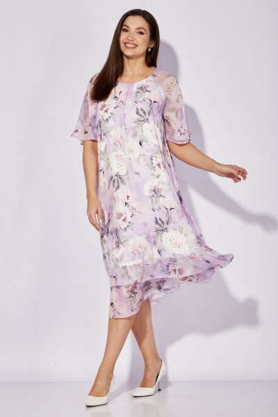 Платье трапециевидное из трикотажа и шифона TAiER 1212 цветы - фото 1
