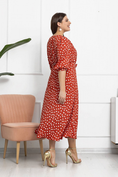 Платье в горошки с эффектным поясом и объемными рукавами Gold Style 2606 терракот - фото 9