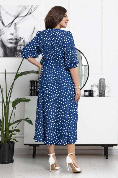 Платье в горошки с поясом и брошью ручной работы Gold Style 2606 синий_горох - фото 8