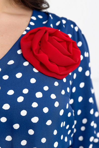 Платье в горошки с поясом и брошью ручной работы Gold Style 2606 синий_горох - фото 7