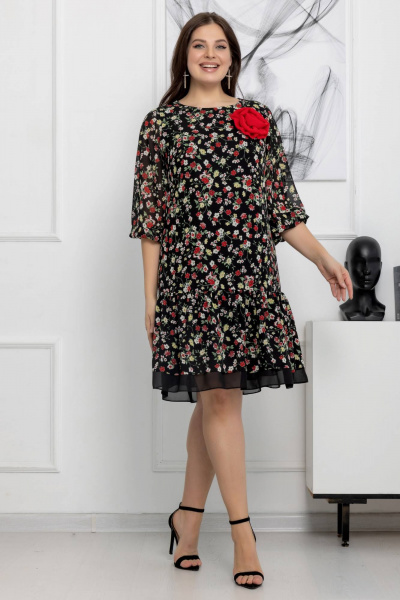 Шифоновое платье с цветочным принтом, воланами и брошью Gold Style 2608 - фото 9