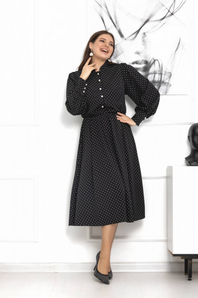Платье с принтом в горошки, объемными рукавами и жемчужными пуговицами Gold Style 2607 - фото 5