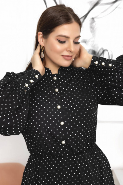 Платье с принтом в горошки, объемными рукавами и жемчужными пуговицами Gold Style 2607 - фото 2