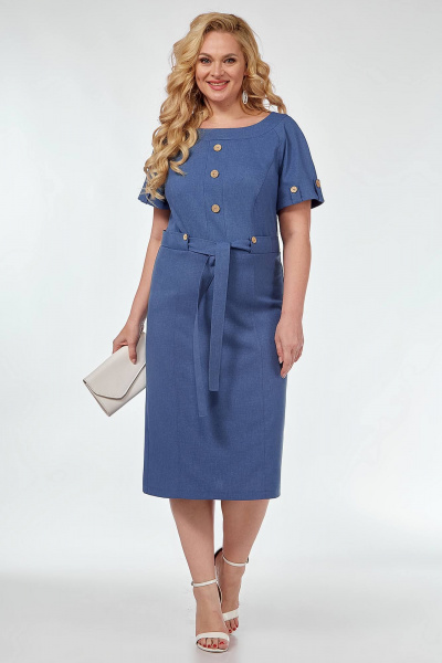 Платье в стиле летнего льна с рельефами и поясом Algranda А3981-с - фото 6