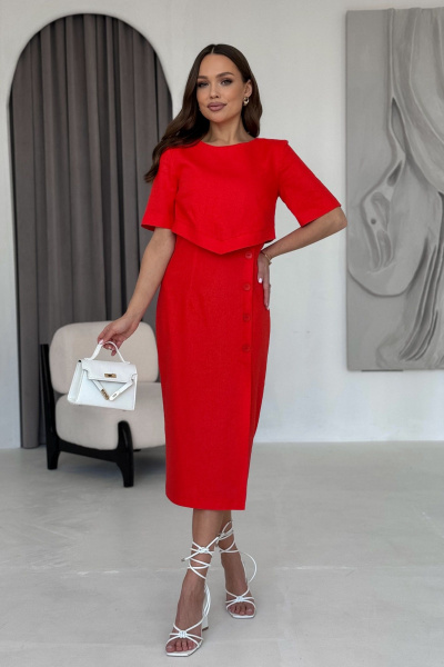 Платье с asymmetric силуэтом, рельефами и поясом Dilana VIP 2031 красный - фото 8