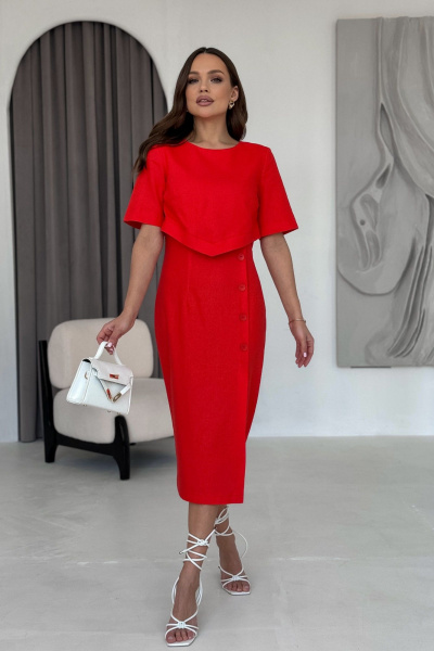 Платье с asymmetric силуэтом, рельефами и поясом Dilana VIP 2031 красный - фото 1