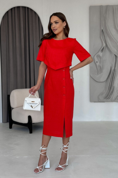 Платье с asymmetric силуэтом, рельефами и поясом Dilana VIP 2031 красный - фото 2