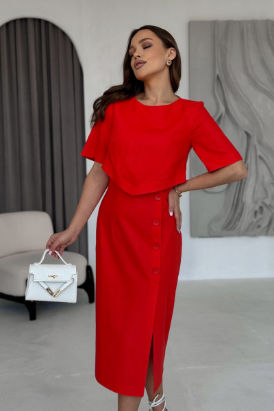 Платье с asymmetric силуэтом, рельефами и поясом Dilana VIP 2031 красный - фото 3