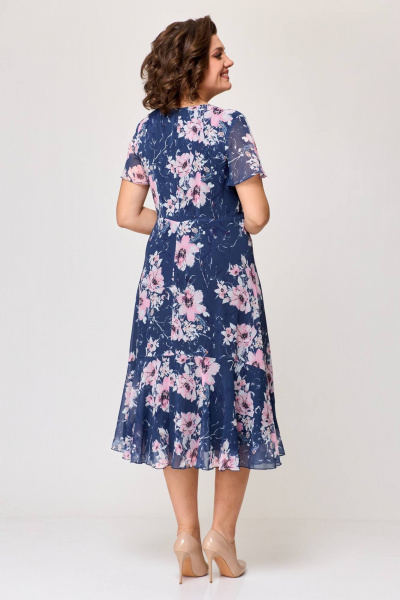 Костюм из шифона: платье и жакет с воланами Slaviaelit 166 синий+магнолии/пудровый - фото 6