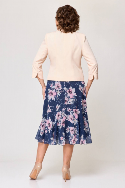 Костюм из шифона: платье и жакет с воланами Slaviaelit 166 синий+магнолии/пудровый - фото 2