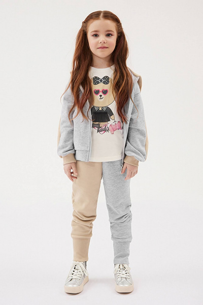 Джемпер-колор-блок в стиле на каждый день с карманами Bell Bimbo 222060 серый меланж/бежевый - фото 4