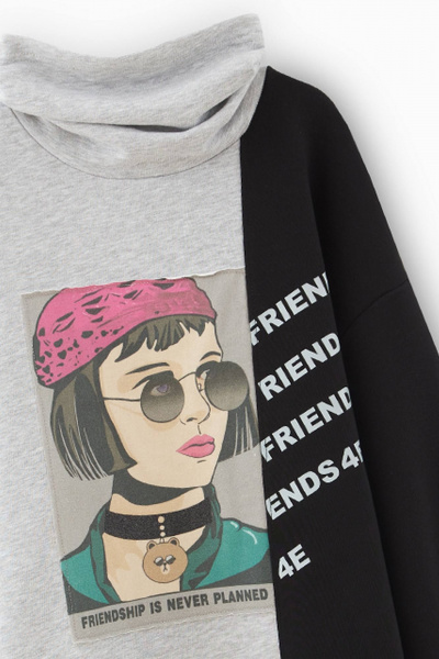 Платье прямое в стиле колор-блок с принтом Bell Bimbo 222108 серый меланж/черный - фото 3